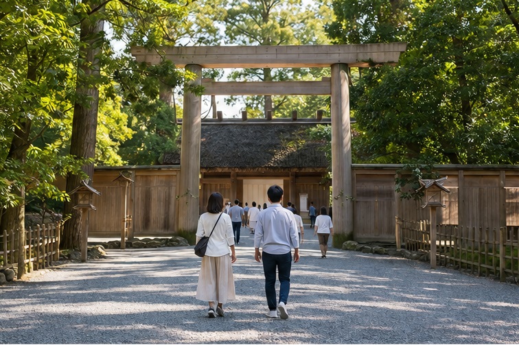 伊勢神宮での一般参拝と正式参拝の服装やスニーカーのイメージ
